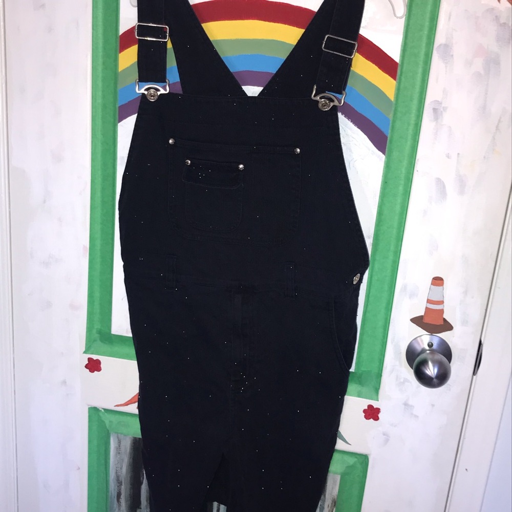 Dark denim oversized overall shorts